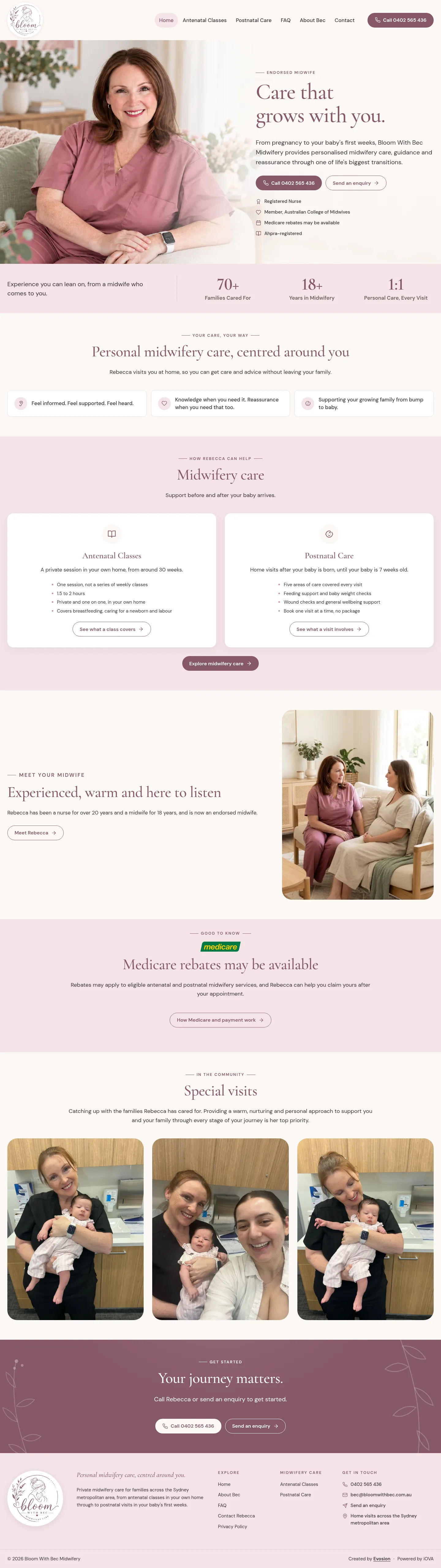 Bloom With Bec Midwifery website