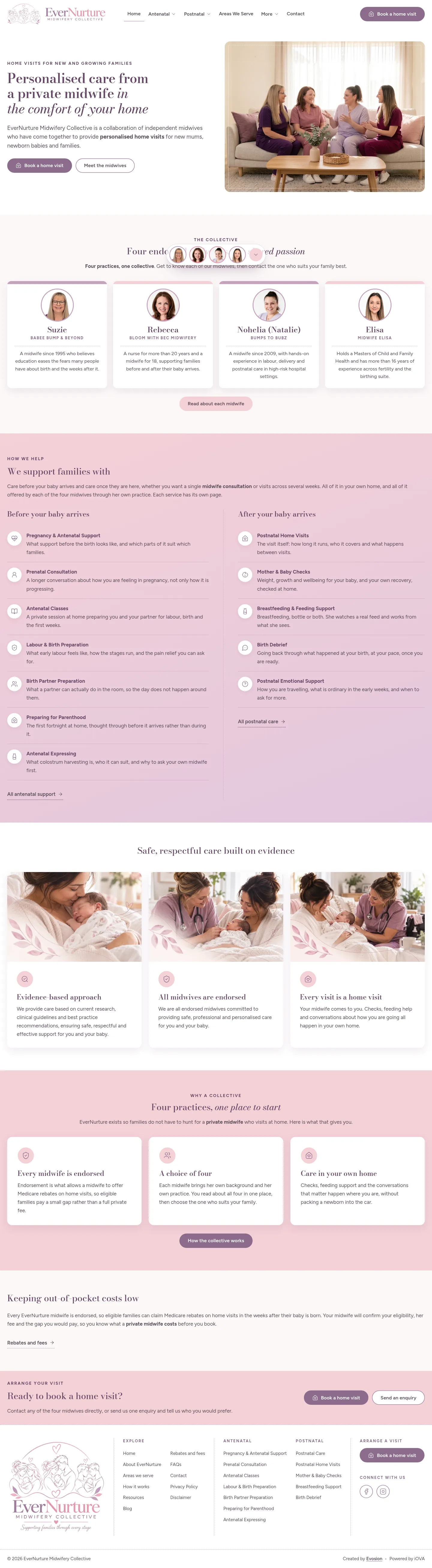 EverNurture Midwifery website