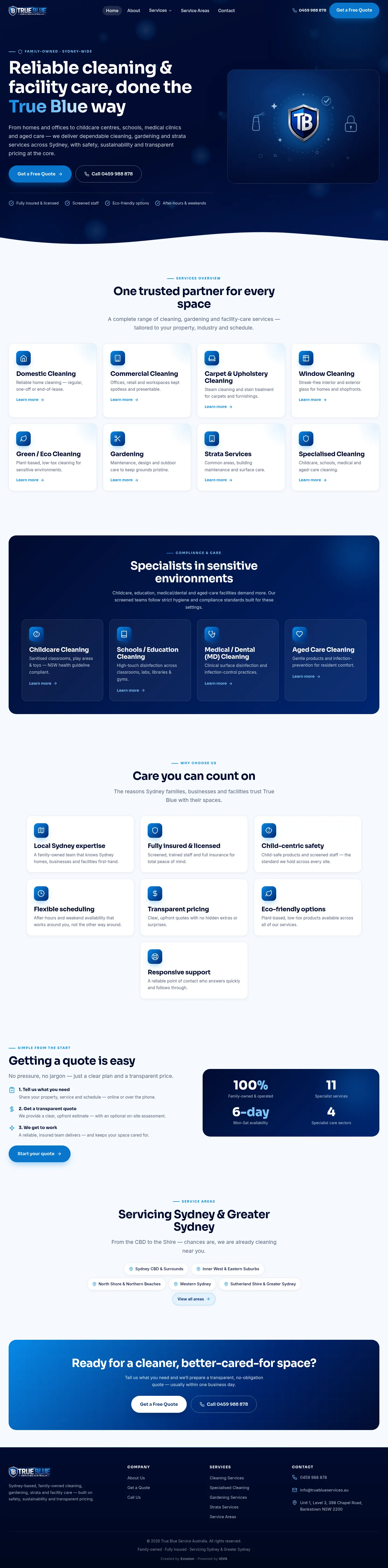 True Blue Services website